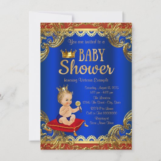 Rode Koninklijke Blauwe Gouden Stoel Prins Baby Sh Kaart (Achterkant)