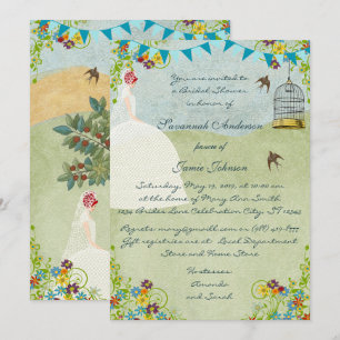 Rode kop Vrijgezellenfeest Birdcage Bunting Invite Kaart