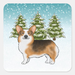 Rode koppen Tri Pembroke Corgi Winter Kerstmis Vierkante Sticker