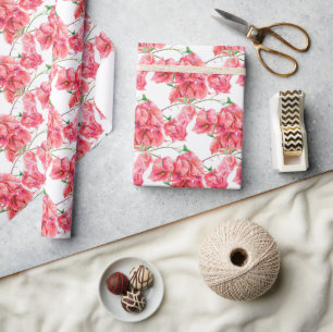 Rode koraal roze bougainvillea waterverf patterned cadeaupapier