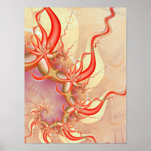 Rode Koraalranken Abstracte Fractale Kunst Poster