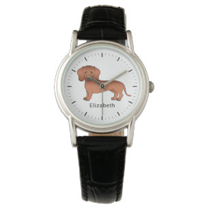 Rode Korthaar Dachshond Schattige Cartoon Hond & N Horloge