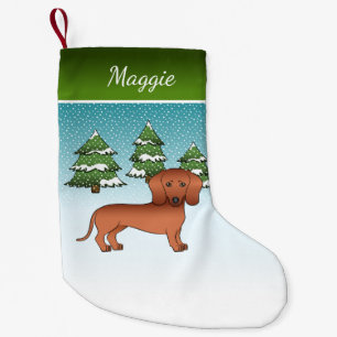 Rode Korthaar Dachshund Mooie Hond - Winter Bos Kleine Kerstsok