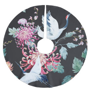 Rode kraan Chrysanthemum Waterverf Patroon Kerstboom Rok