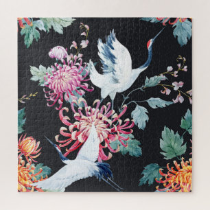 Rode kraan Chrysanthemum Waterverf Patroon Legpuzzel