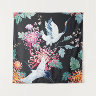 Rode kraan Chrysanthemum Waterverf Patroon Wandkleed