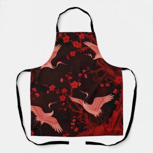 Rode Kraanvogel Kersenbloesem Chinoiserie Patroon Schort