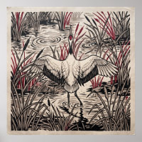 Rode Kraanvogel Riet Kunst Poster