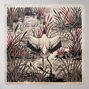 Rode Kraanvogel Riet Kunst Poster