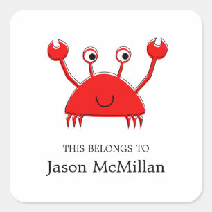 Rode krab Boekplaten   I.D.-labels Vierkante Sticker