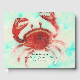 Rode Krab Elegant Strand Persoonlijk Huwelijk Fees Gastenboek