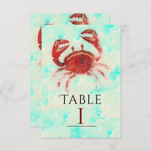 Rode Krab Elegant Strandfeest Tafel Nummerkaart Kaart (Voorkant / Achterkant)