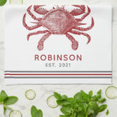  rode krab, gepersonaliseerde naam sjabloon theedoek (Gevouwen)