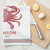  rode krab, gepersonaliseerde naam sjabloon theedoek (Quarter Fold)