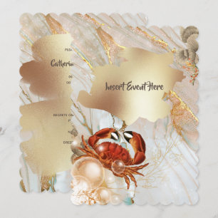 Rode krab, marmer goudvloeistof, elegant kaart