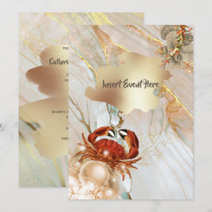Rode krab marmeren goud vloeistof elegante partij  kaart