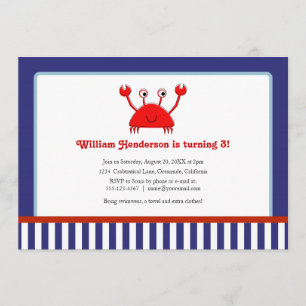 Rode krab Nautical Birthday Invitations Kaart