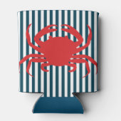 Rode krab op nautische strepen blikjeskoeler (Achterkant)