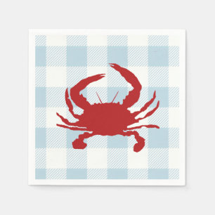 Rode Krab Schilderij Nautisch Blauw Gingham Coasta Servet