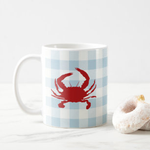 Rode Krab Schilderij Nautische Kust Gingham Patroo Koffiemok