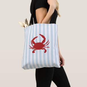 Rode Krab Zeevaart Blauw Streep Walvis Strand Vibe Draagtas