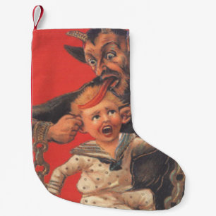 Rode Krampus Trekt Jongens aan hun Oren Kleine Kerstsok