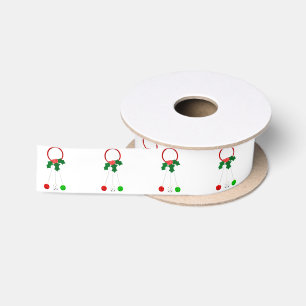 Rode Krans Jingle Bells White Ribbon Lint