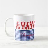 Rode kreeft blauw wit gingham kust aangepaste teks koffiemok (Links)