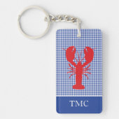 Rode Kreeft Blauw Wit Gingham Monogram INITIALEN Sleutelhanger (Voorkant)