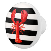 Rode kreeft op zwarte witte zeegrepen keramische knop (Rechts)