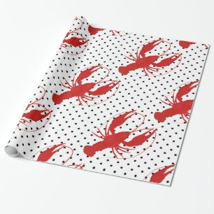 Rode kreeft polka stippen wit cadeaupapier
