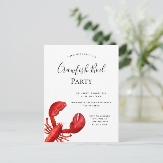 Rode kreeft wit uitnodiging briefkaart (Staand voorkant)