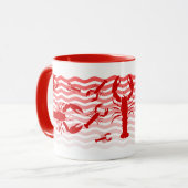 Rode kreeften in rode golven, leuk mok (Voorkant links)