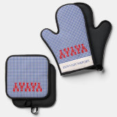 Rode kreeften Kuststad NAAM Check Maine Fun Ovenwant & Pannenlap Set (Voorkant / Achterkant)