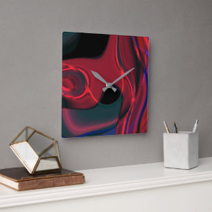 Rode krommen met acryl- en metallische toon op don vierkante klok