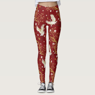 Rode Kroonkraan Sakura Patroon (1) Leggings