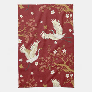 Rode Kroonkraan Sakura Patroon (1) Theedoek