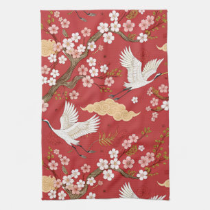 Rode Kroonkraan Sakura Patroon (2) Theedoek