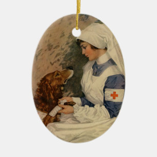  Rode Kruisverpleegster met Golden Retriever Keramisch Ornament