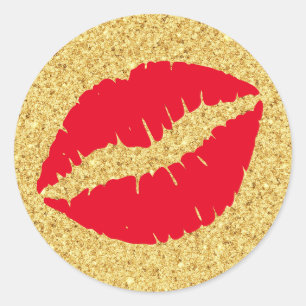 Rode Kus Gouden Glitters Ronde Sticker