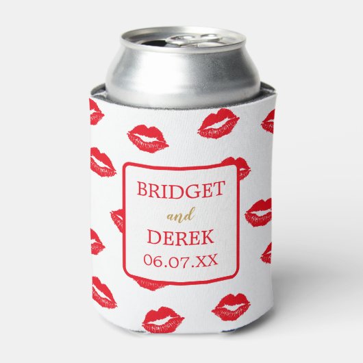 Rode kussen gepersonaliseerde bruiloft blikjeskoeler (Blikje Voorkant)