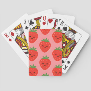 Rode Lachende Aardbeien Roze Pokerkaarten