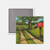 Rode Land Mailbox: olieverfschilderij Magneet (Voorkant / Achterkant)