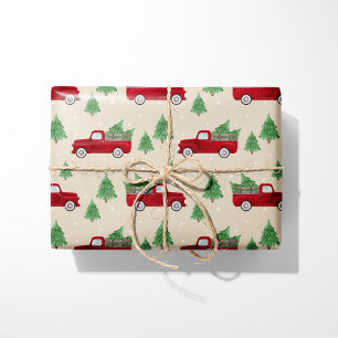 Rode Landelijke Truck Kerstmis Cadeaupapier