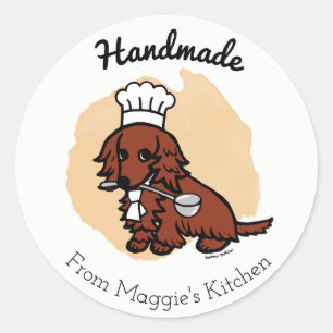 Rode Lange Haired Dachshund Chef Handgemaakte Stic Ronde Sticker