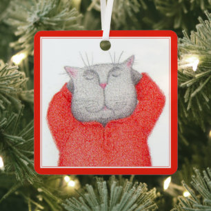 RODE LANGE JOHN'S KAT Metalen Vierkante Ornament