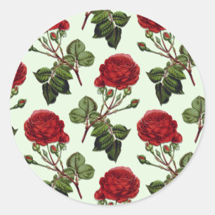 Rode Lange Stampatroon Roos Groene Achtergrond Ronde Sticker