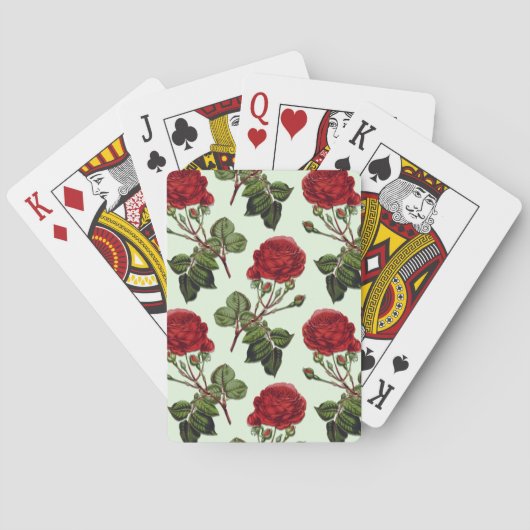 Rode Lange Stampatroon Roos Mint Groene Achtergron Pokerkaarten (Achterkant)