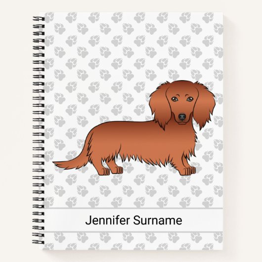 Rode Langharige Dachshond Cartoon Hond & Tekst Notitieboek (Voorkant)