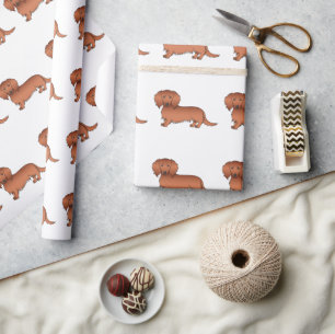 Rode Langharige Dachshond Schattige Cartoon Hond P Cadeaupapier